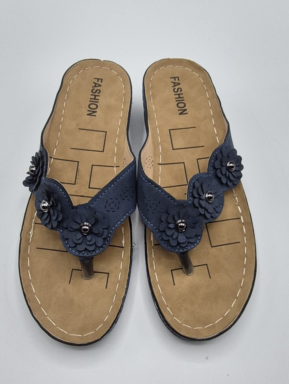 Fashion Brand Company Navy Floral Toe-Post Sandals for Women